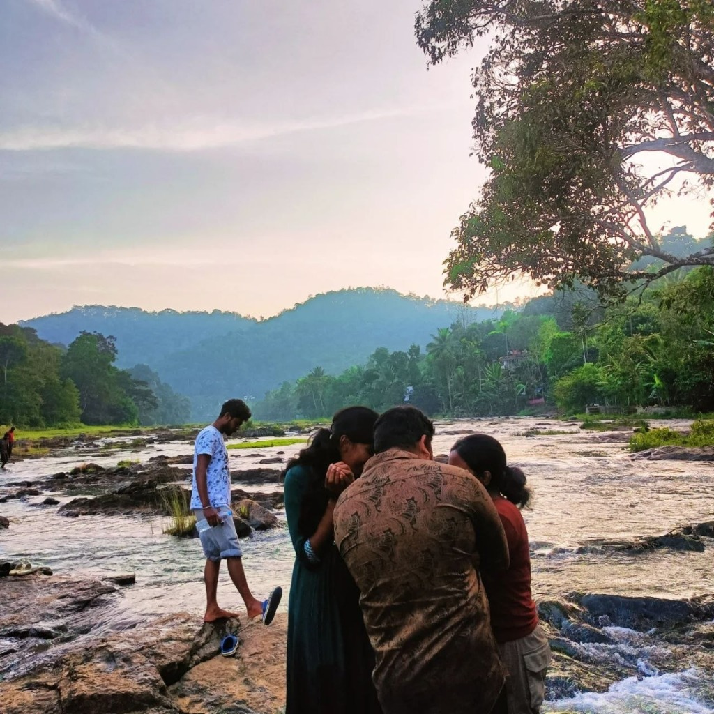 Cascading Mountain River Stream at Sunset in Sathram