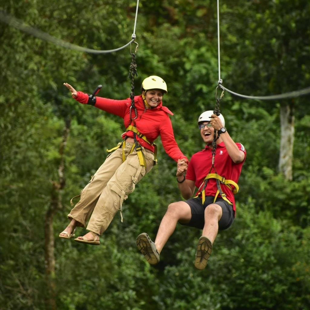 Couple Tandem Flying Zip Line over Sathram Forest Canopy